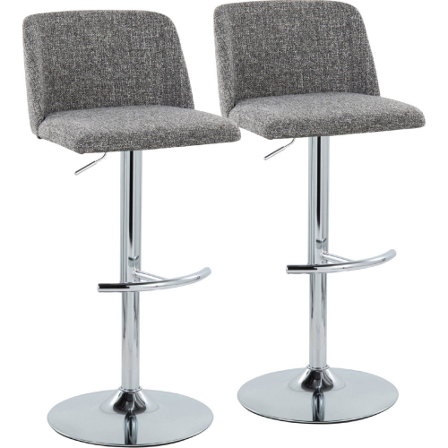 Toriano Adjustable Swivel Bar Stool in Grey Noise Fabric & Chrome (Set of 2)